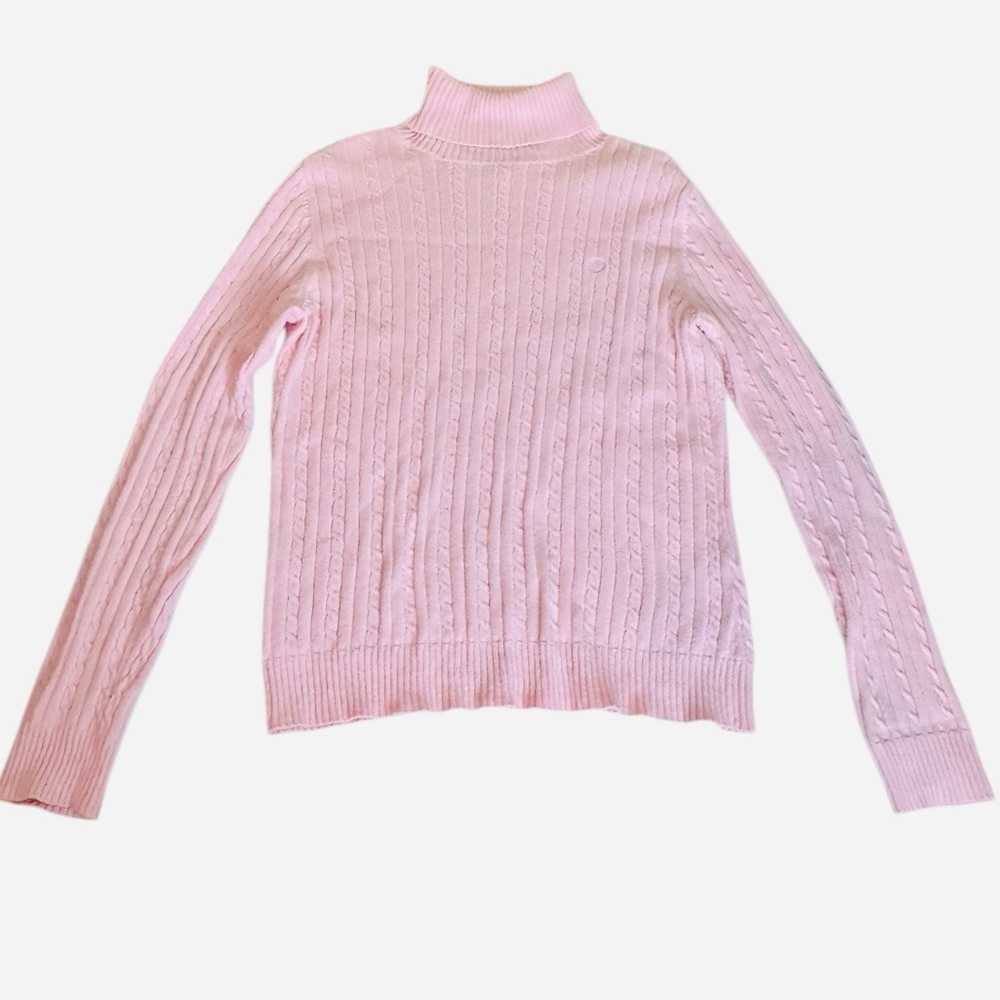 Izod Pink Cable Knit Turtleneck Sweater Size L